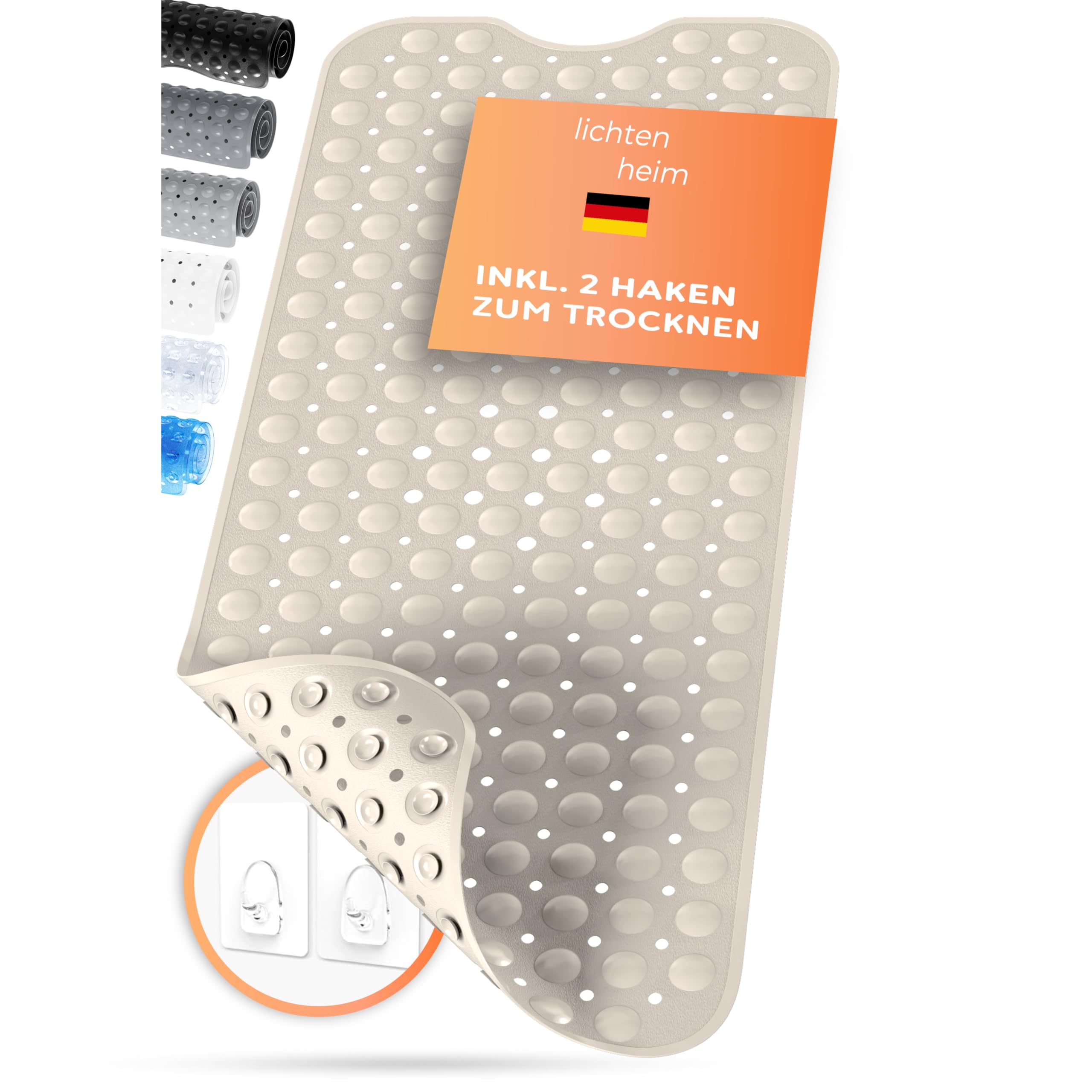 Tapis de douche antidérapant Sensitiv 100x40 cm - INCL 2 crochets - Tapis de bain antidérapant - Tapis de bain antidérapant sans BPA - Tapis de bain résistant à la moisissure et lavable