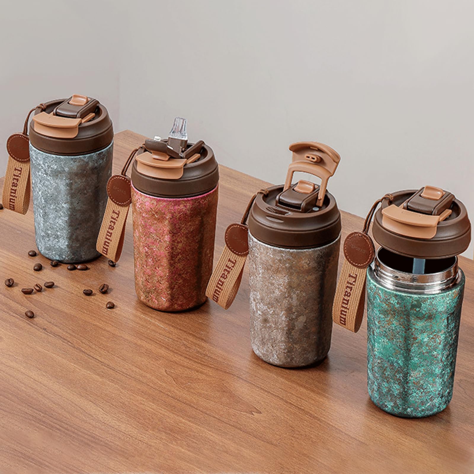 Titan Thermobecher mit Trinkhalm, 400 ml, Kaffeebecher to Go mit Deckel, vakuumisoliert & auslaufsicher, doppelwandiger Reisebecher für warme und kalte Getränke, Grün