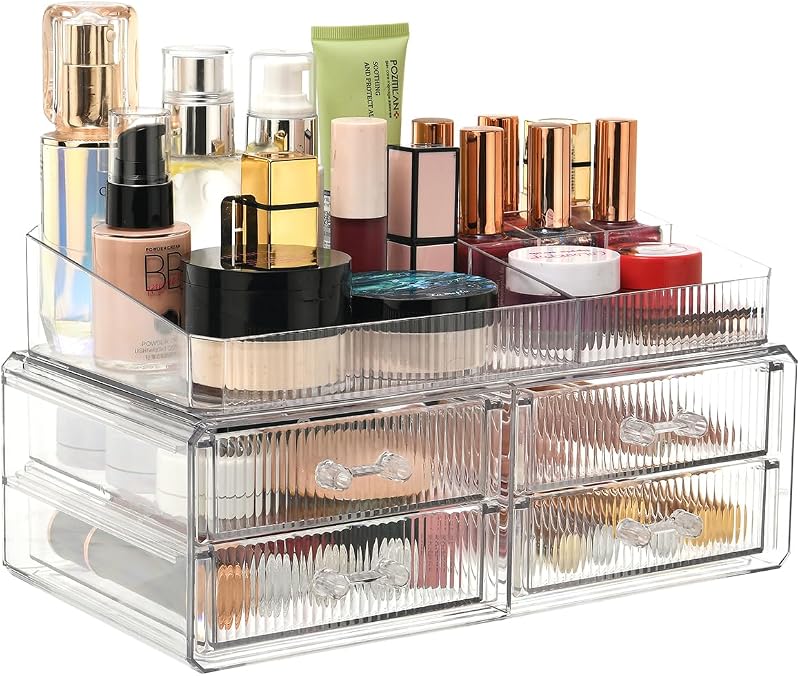 Organizador de cosméticos ZHIAI com 2 gavetas empilháveis, plástico transparente
