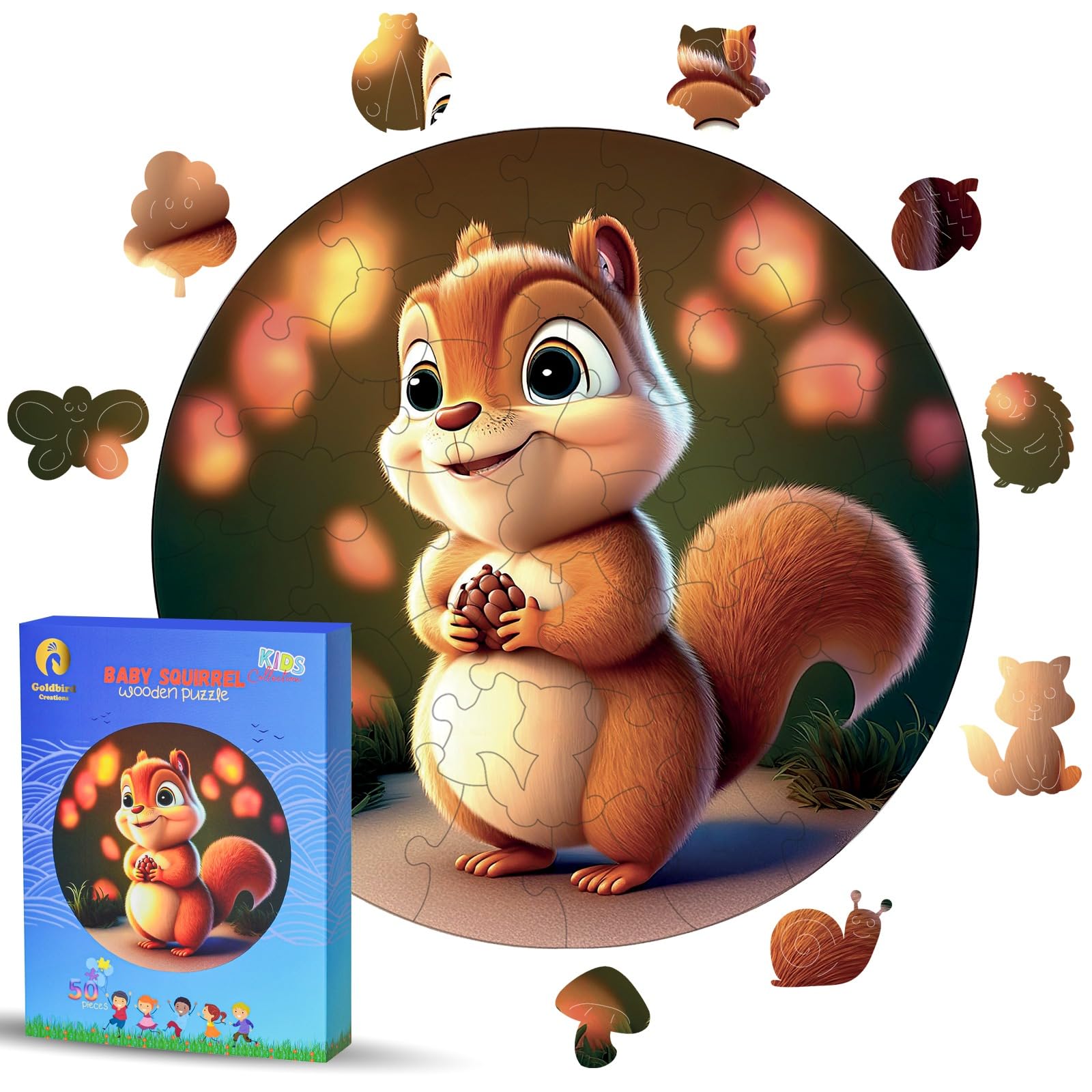 Wooden Puzzle for Children – Wooden Animal Puzzle – Round Wooden Puzzle – Wooden Puzzle – Children's Puzzle 4 Years and Above – Original Christmas Birthday Gift – Children's Puzzle Squirrel