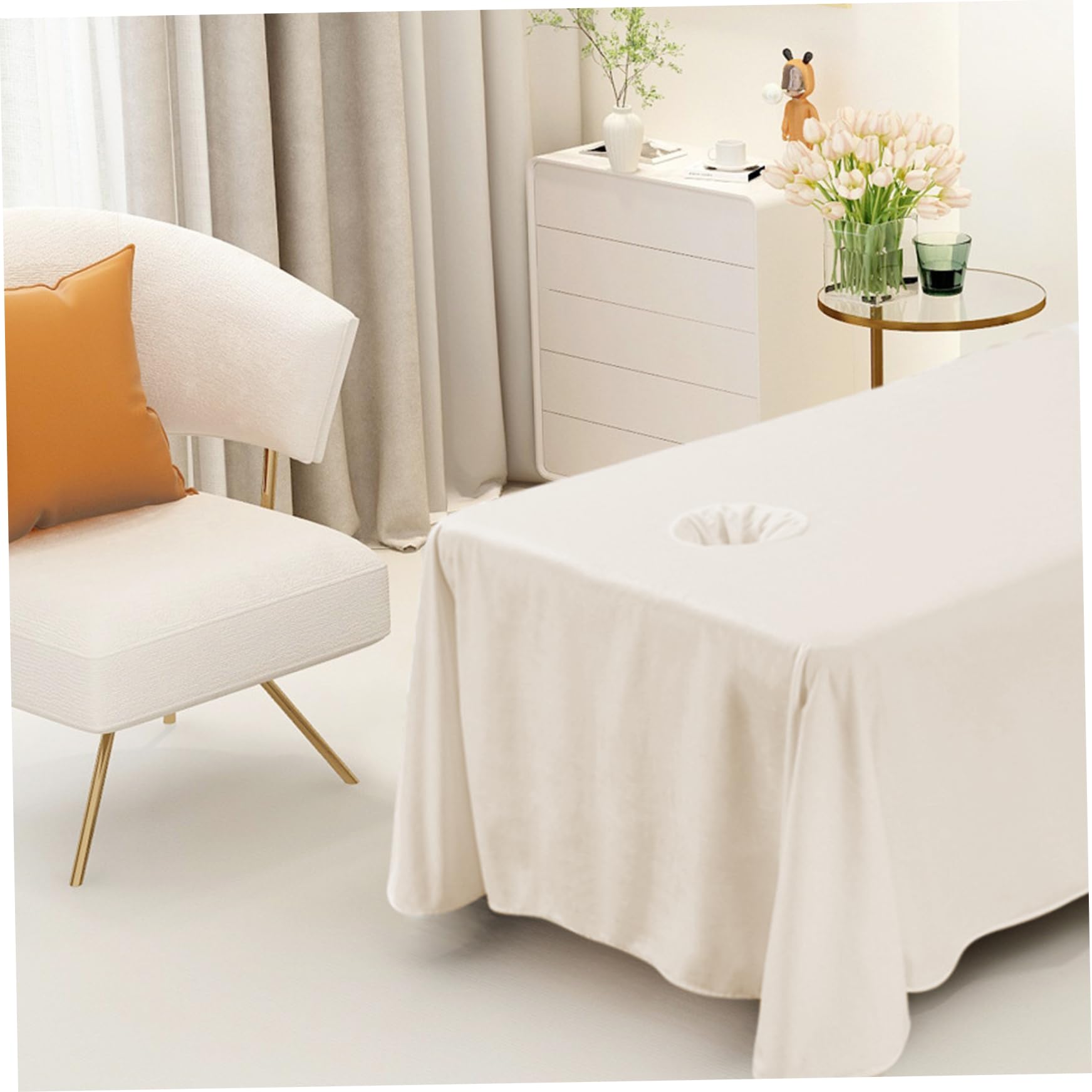 Cubierta de mesa de masaje, cubierta de cama de pestañas de 190x80 cm con orificio para la cara, sábana de cama de masaje transpirable, falda de mesa de masaje de color para masaje de salón (caqui)