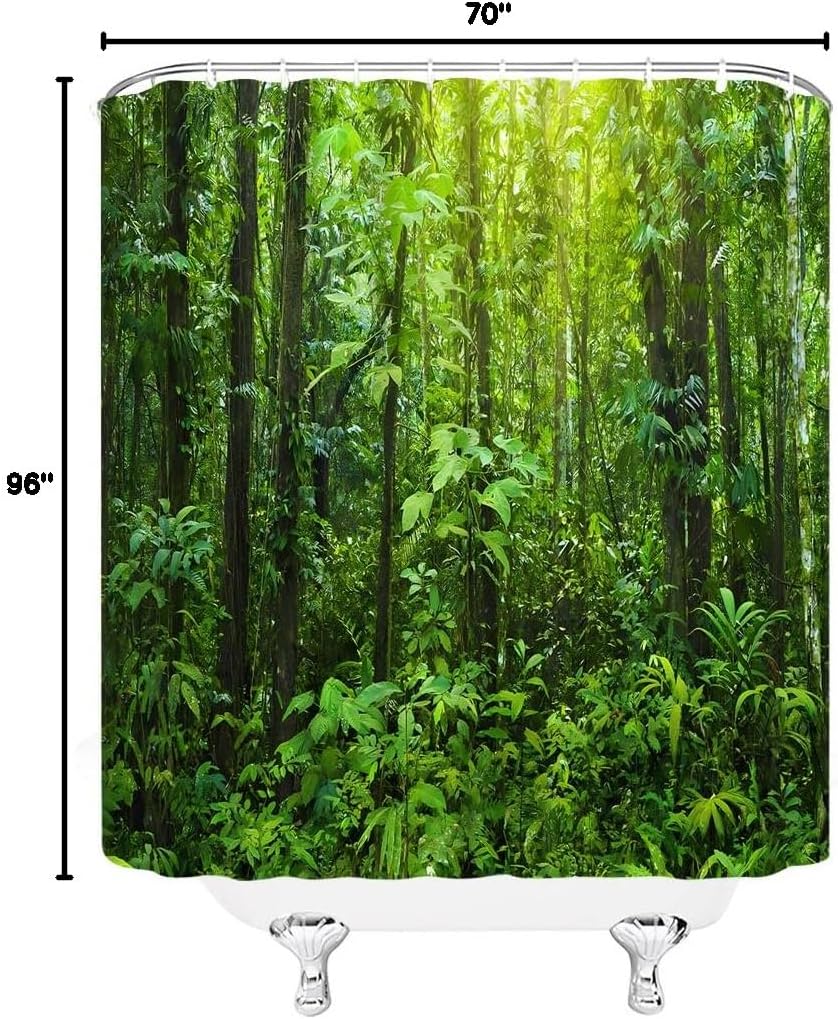 Tropical Rainforest Shower Curtain Green Leaves Sunshine Sunrise Forest Botanical Rainforest Jungle Nature Scenery Fabric Bathroom Decor Curtain with Hooks