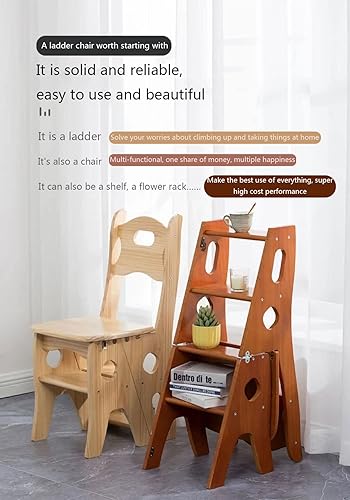 Miniatura 6 de Silla plegable de madera para biblioteca, taburete portátil multifunción de 4 pisos, estante de exhibición para interiores y exteriores (nogal)