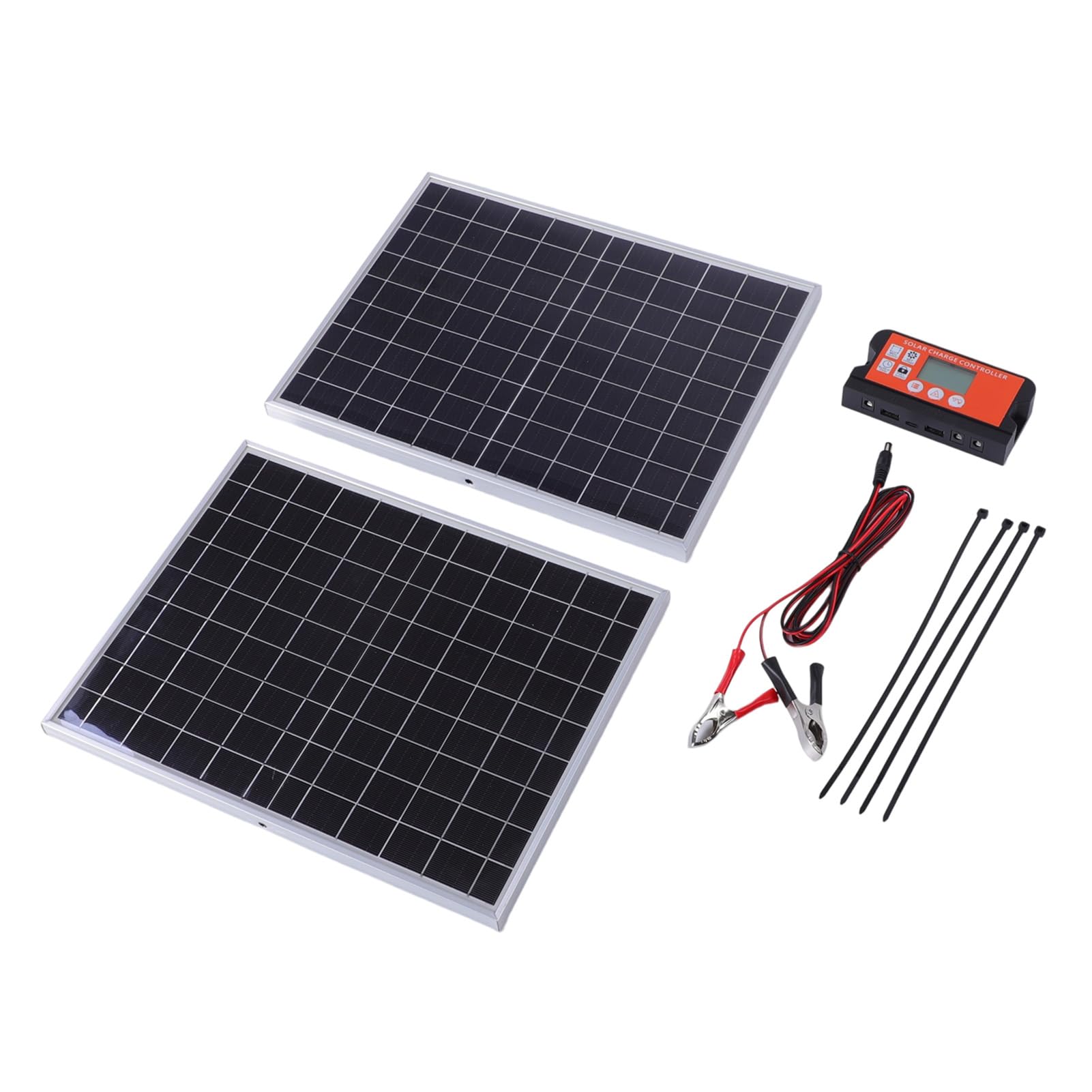 Generic Kit Pannello Solare Caricabatteria Solare Al Silicio Monocristallino con Controller Telaio in Lega di Alluminio da 30 W Doppia Uscita CC USB Tipo C per Telefoni da Campeggio all'aperto