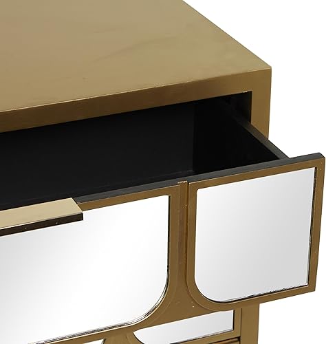 Miniatura 6 de Deco 79 Armario de madera para habitación con 3 cajones con parte delantera espejada, gabinete decorativo de 32 x 16 x 32 pulgadas, dorado