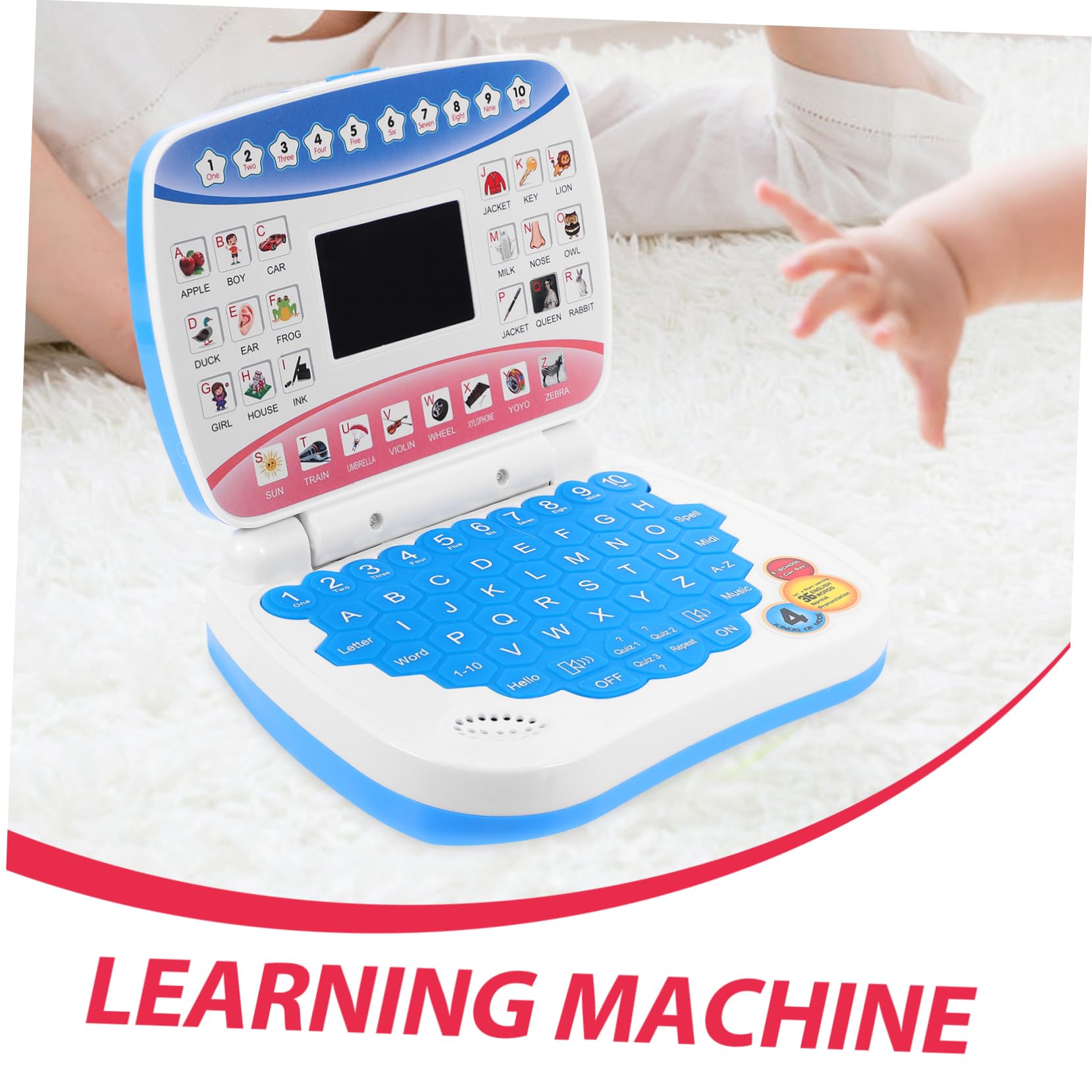 Computer Didattico per Bambini Schermo Led, Laptop Blu | Festa Scuola Decor, Musica Integrata, 3 X Aa Non Incluse, Ps e Componenti Elettronici