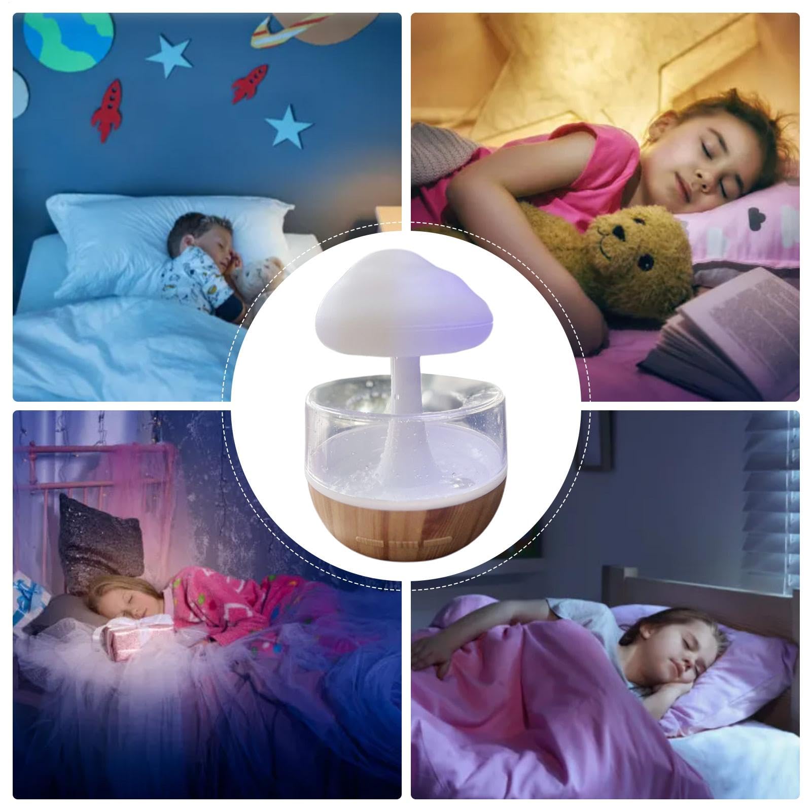 Nuage Rain Humidificateur à Goutte à Goutte 450 Ml, Diffuseur D'huiles Essentielles LED 7 Couleurs, Luminothérapie Pour Chambre Et Bureau