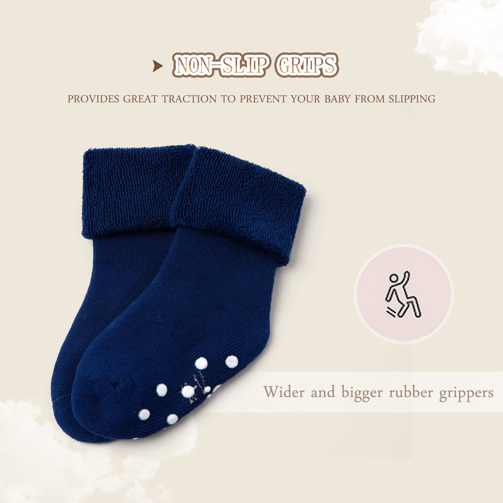 Calcetines antideslizantes para bebé, calcetines gruesos para invierno, calcetines cálidos con apretones para bebé, calcetines de algodón, paquete múltiple de 6 pares
