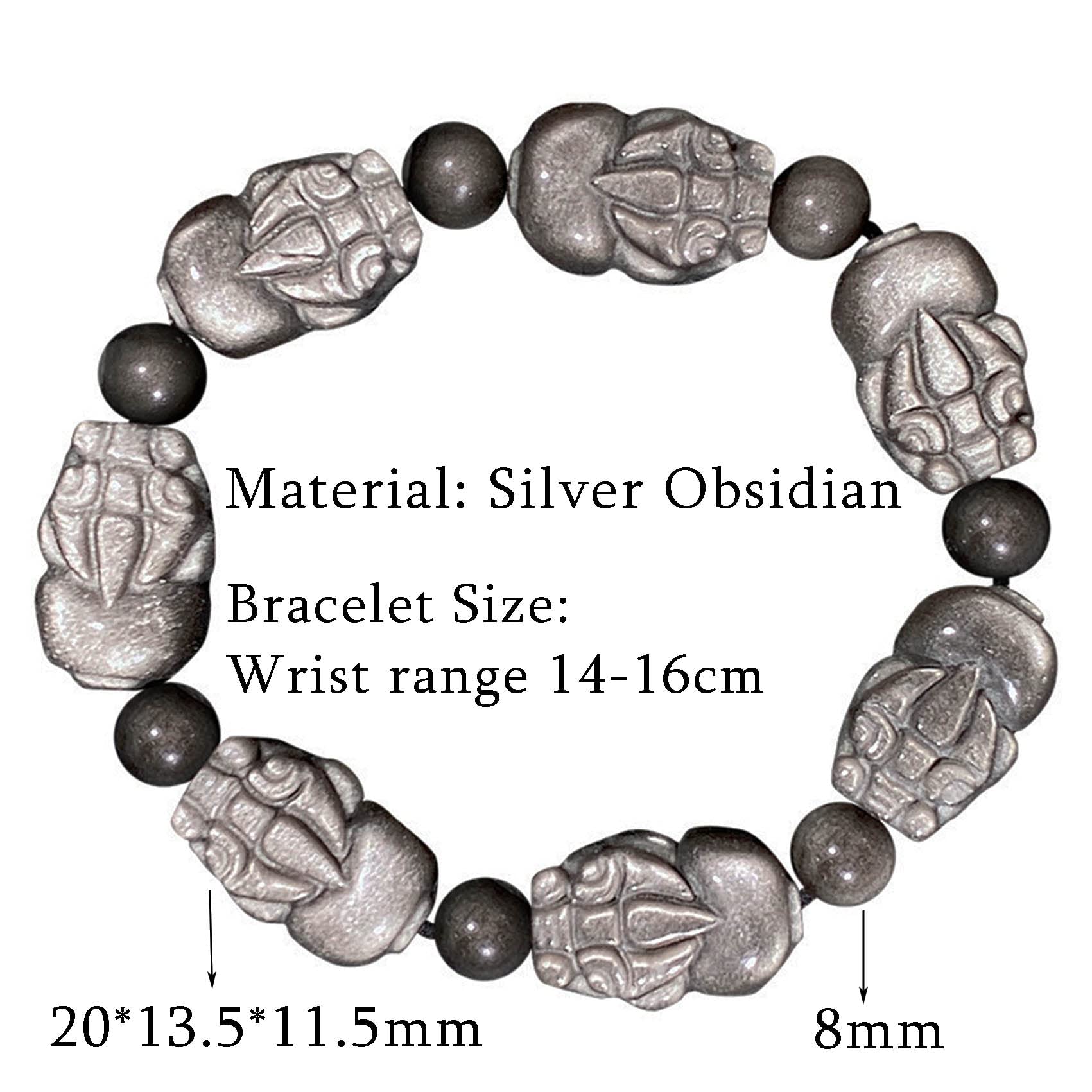 Armband Feng Shui Armband Natursilber Obsidian Armband Glücksdrache Armband 8mm Kristall Spacer Perlen Talisman Kristall Chakra Steine ​​Armband Unisex,7 Perlen