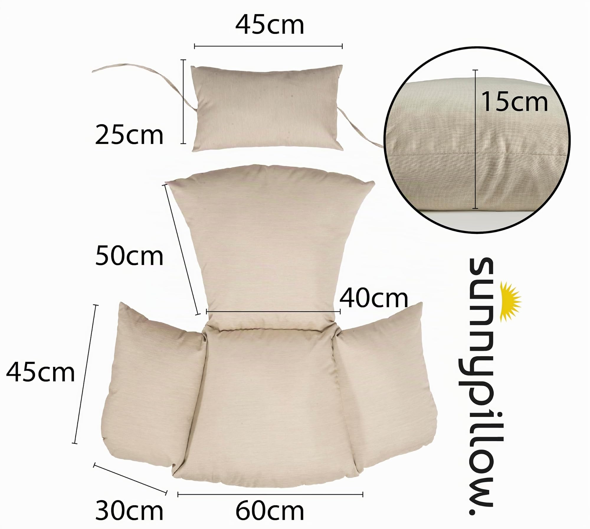 sunnypillow Hängesessel Kissen, Auflage für Rattan & Polyrattan, Creme