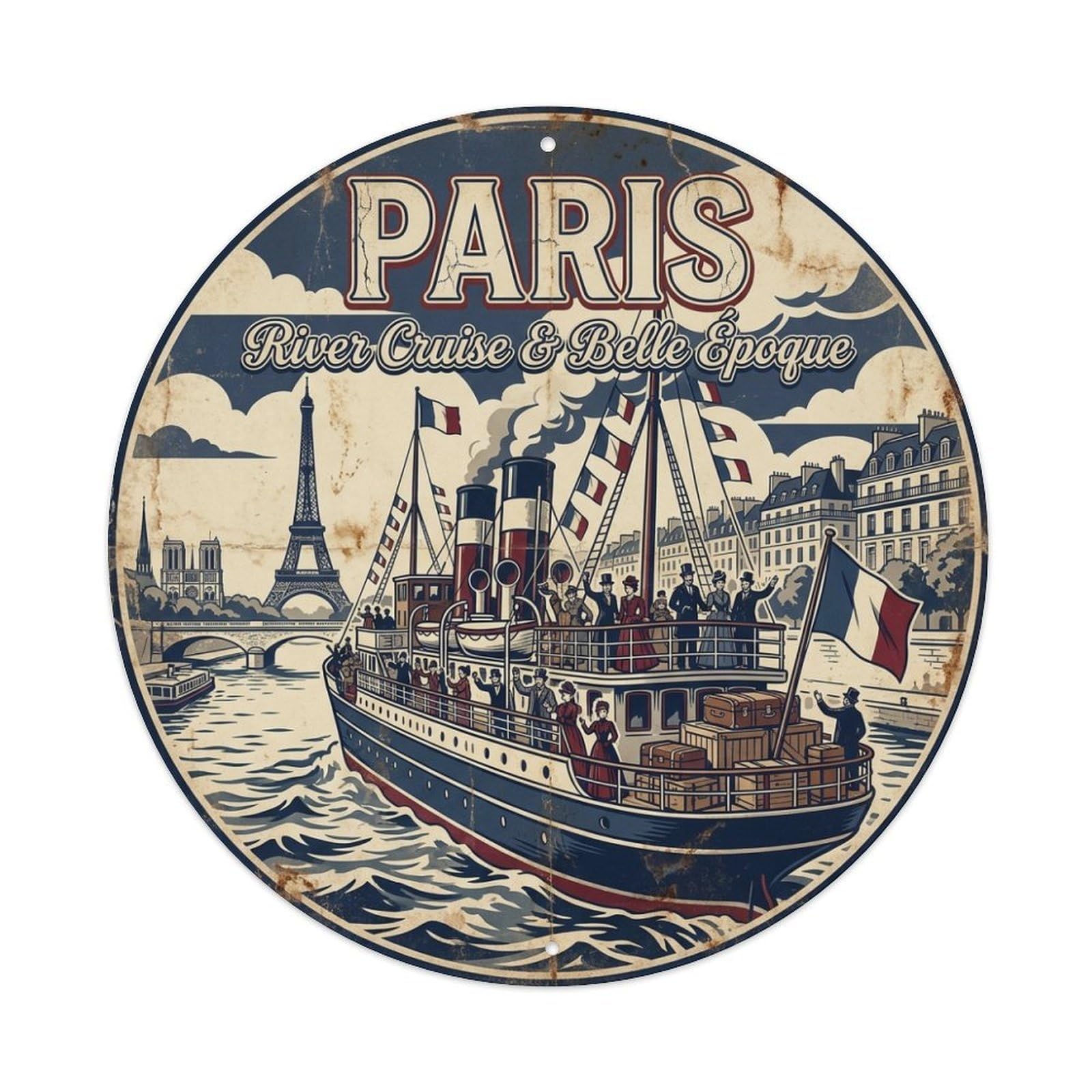 Olhnbad Style Coastal Route Paris River Cruise Belle Era Travel Metal Tin Sign