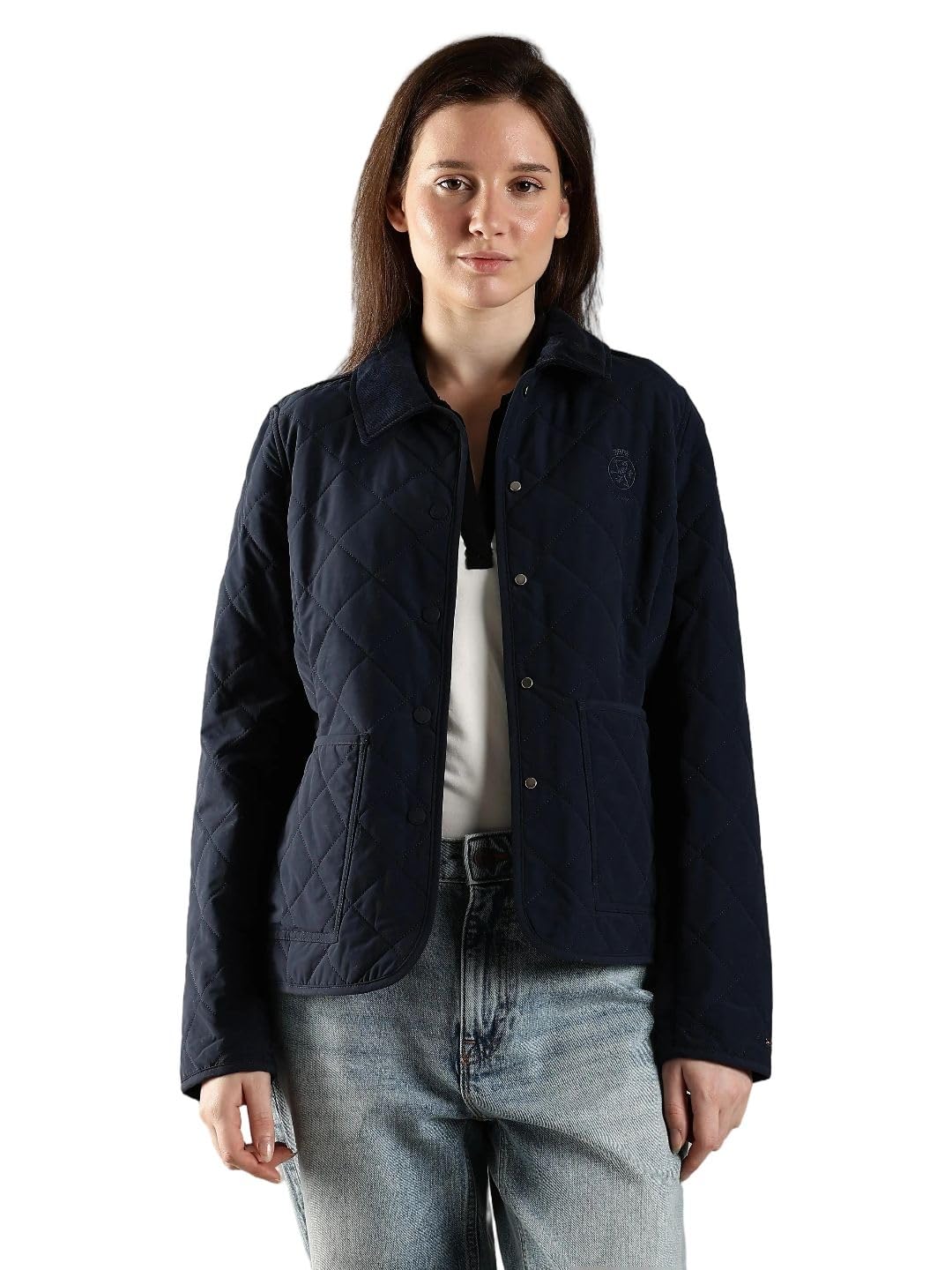 Regular fit cotton spread collar quilted jacket-image-38