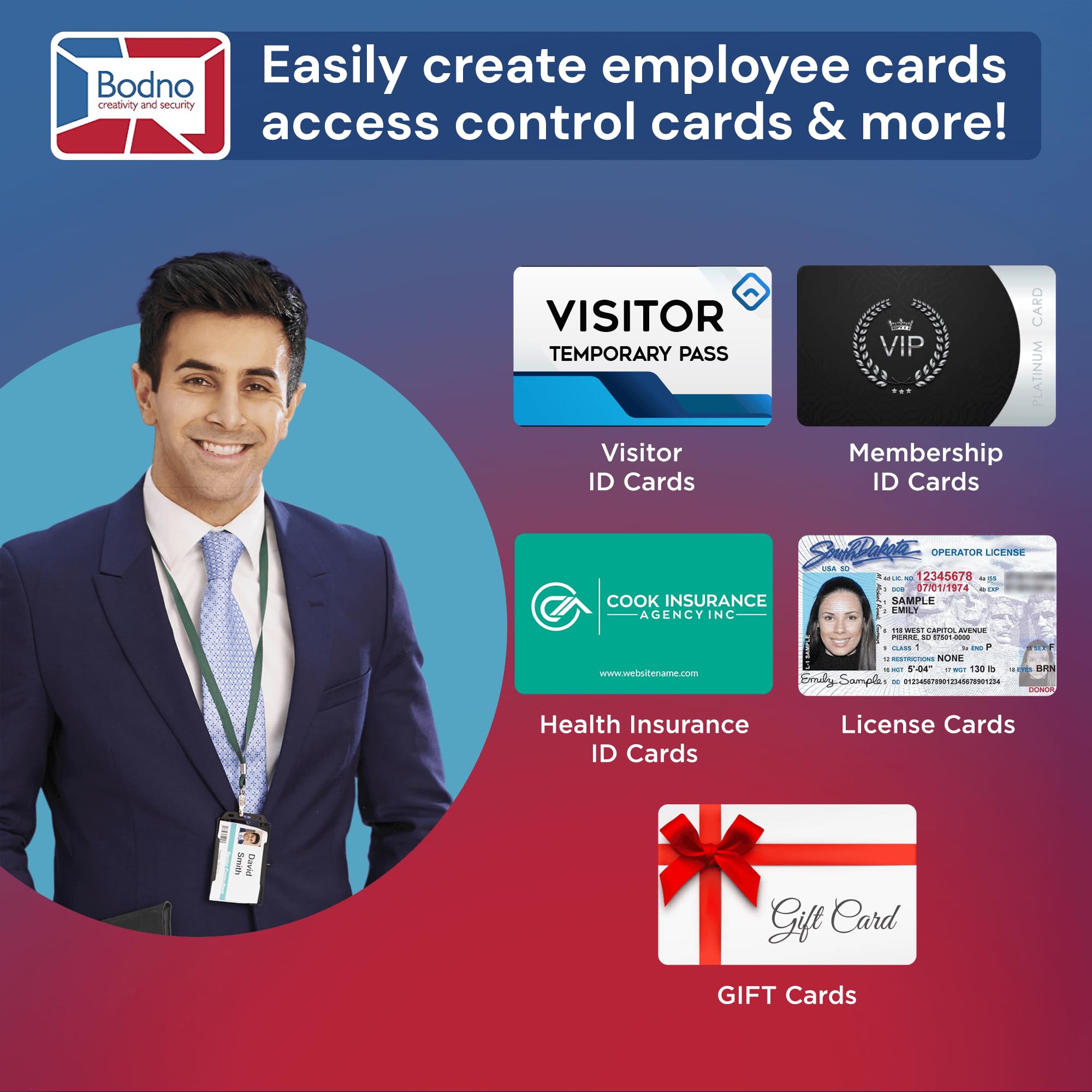 Bodno Programa de Software tarjeta de identificación para PC y Mac - Diseño e impresión de fotos con tarjetas de identificación y tarjetas de regalo/Fidelidad Platinum Edition