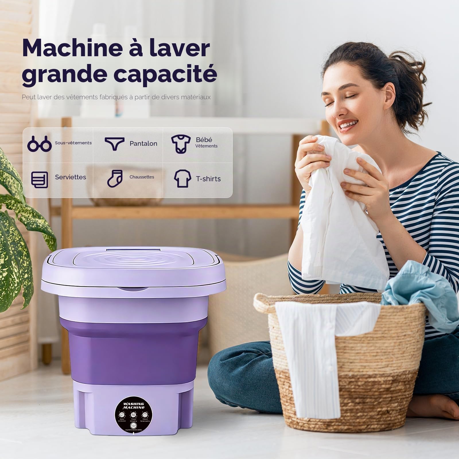 Mini machine à laver pliable portable voyage tuyau vidange adaptateur violet