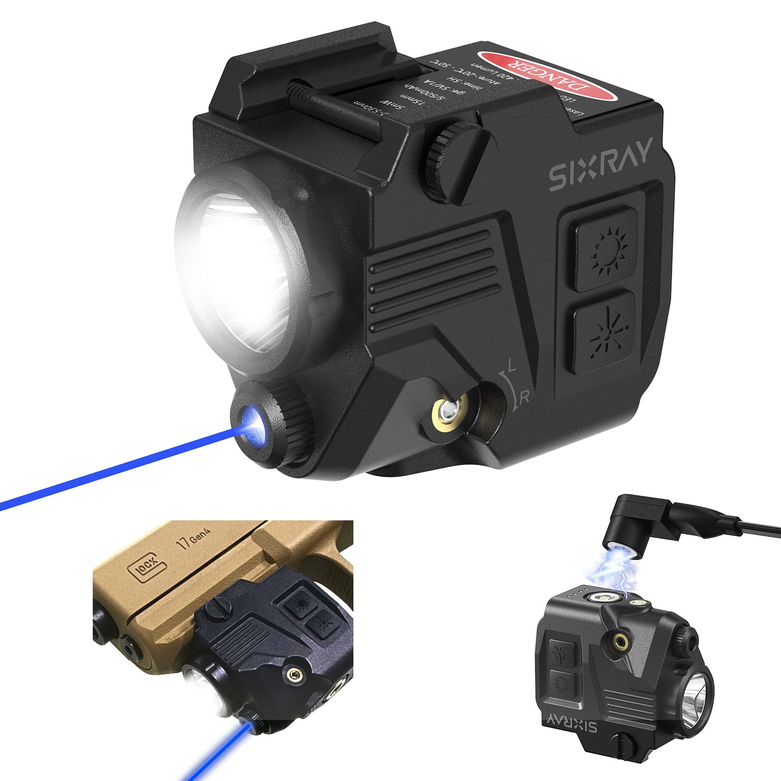 Buy SIXRAY Pistol Light Laser Light 420 Lumens LED Picatinny Weaver
