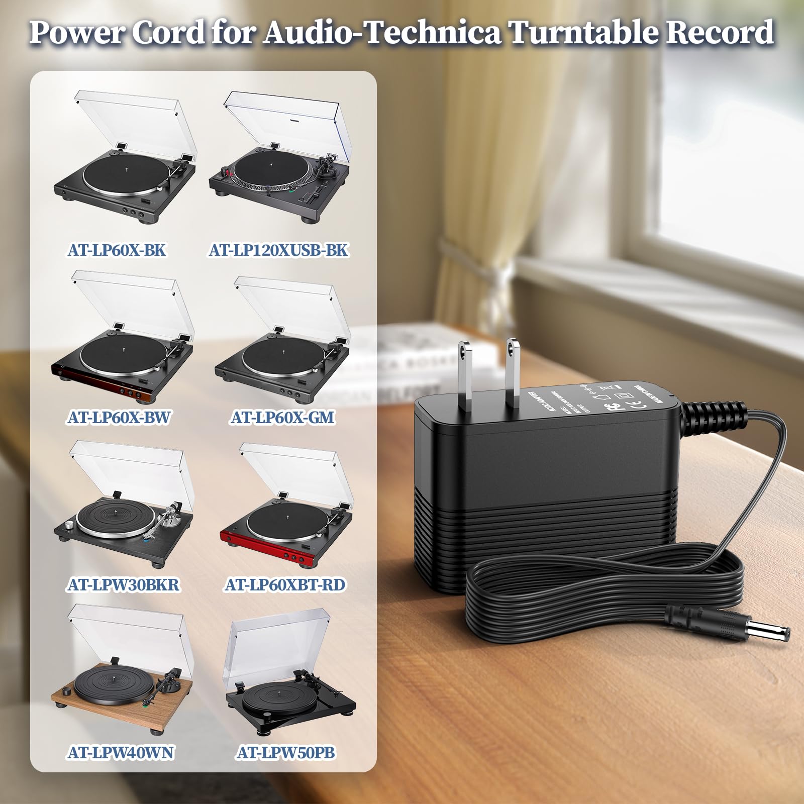 Ricambio per caricabatterie giradischi Audio Technica, adattatore CA 12 V per Audio Technica AT-LP60X AT-LP60X-BK AT-LP60X-BW AT-LP120XUSB-BK AT-LP60XBT-RD Direct-Drive Giradischi Alimentatore