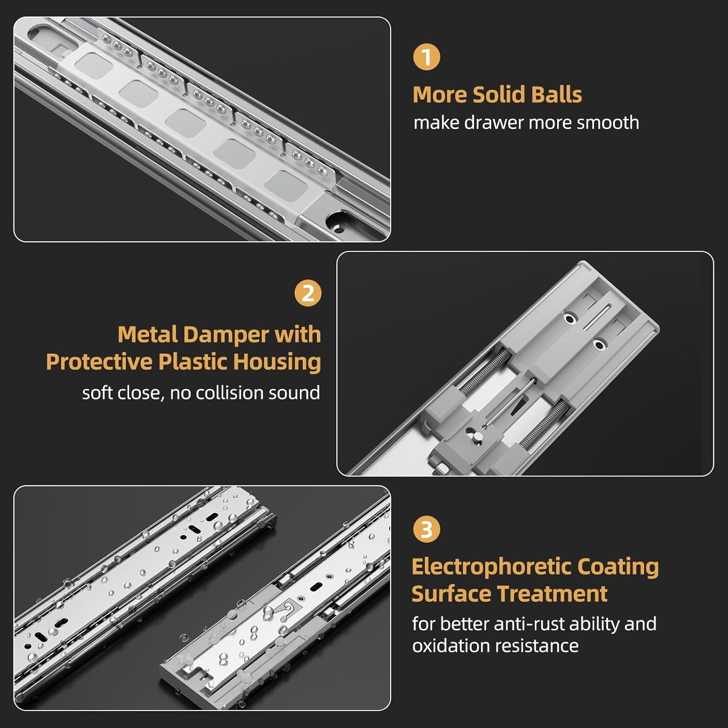 [165 LB Capacity] 1 Pair Soft Close Drawer Slides Side Mount 14 16 18 20 22 Inch, Full Extension Ball Bearing Heavy Duty Drawer Glides, Quiet Cabinet Rail for Home Office RV Tool Box, 18 Inch