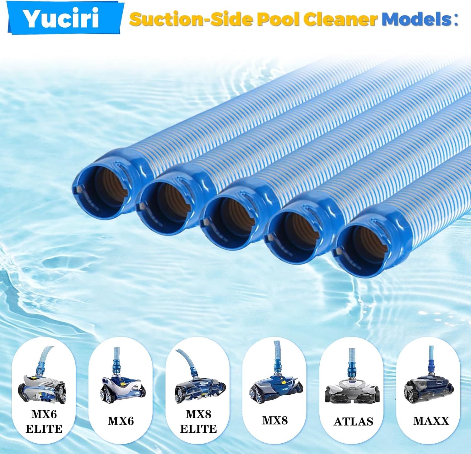 5-Pack Pool Cleaner Hose for X7 T3 T5 MX6 MX8, 39 in Swimming Pool Vacuum Hose Replacement Kit, R0527700 X38210S Twist Lock MX6 Replacement Parts