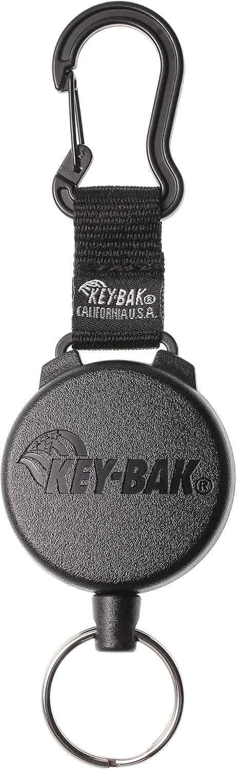 KEY-BAK 0488-603 SECURIT XD Retractable Key Holder, 28" Kevlar Cord, 20 oz. Retraction, Durable Polycarbonate Case, Zinc Alloy Carabiner, Split Ring, Black