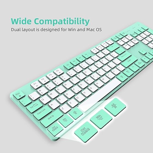 Miniatura 3 de Teclado y mouse inalámbricos, combo de teclado inalámbrico recargable, Jiggle Mouse delgado, tamaño completo, silencioso, 7 colores, retroiluminado,