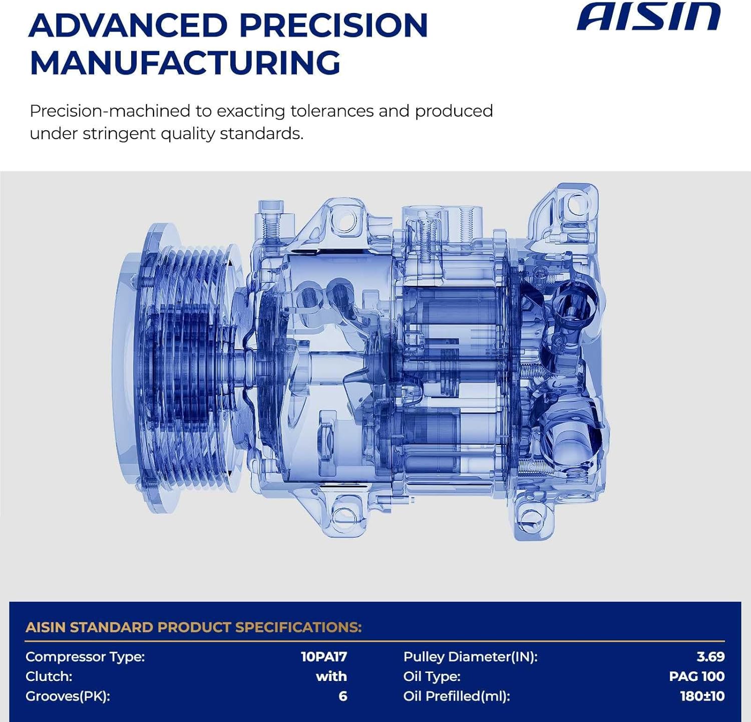 AISIN AFTERMARKET ACCT-00066 Air Conditioner AC Compressor - Compatible with Toyota Camry 02-06, Highlander 01-07, Avalon 00-04, Lexus RX300 ES300 99-03 - 3.0L 3.3L - with 6-Pulley Groove, with Clutch