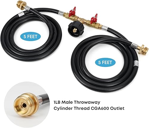 Miniatura 2 de Stanbroil Manguera de propano de 5 pies con ajuste QCC1tipo 1, manguera divisora en Y de 2 vías con válvula de cierre, perfecta para campamento,