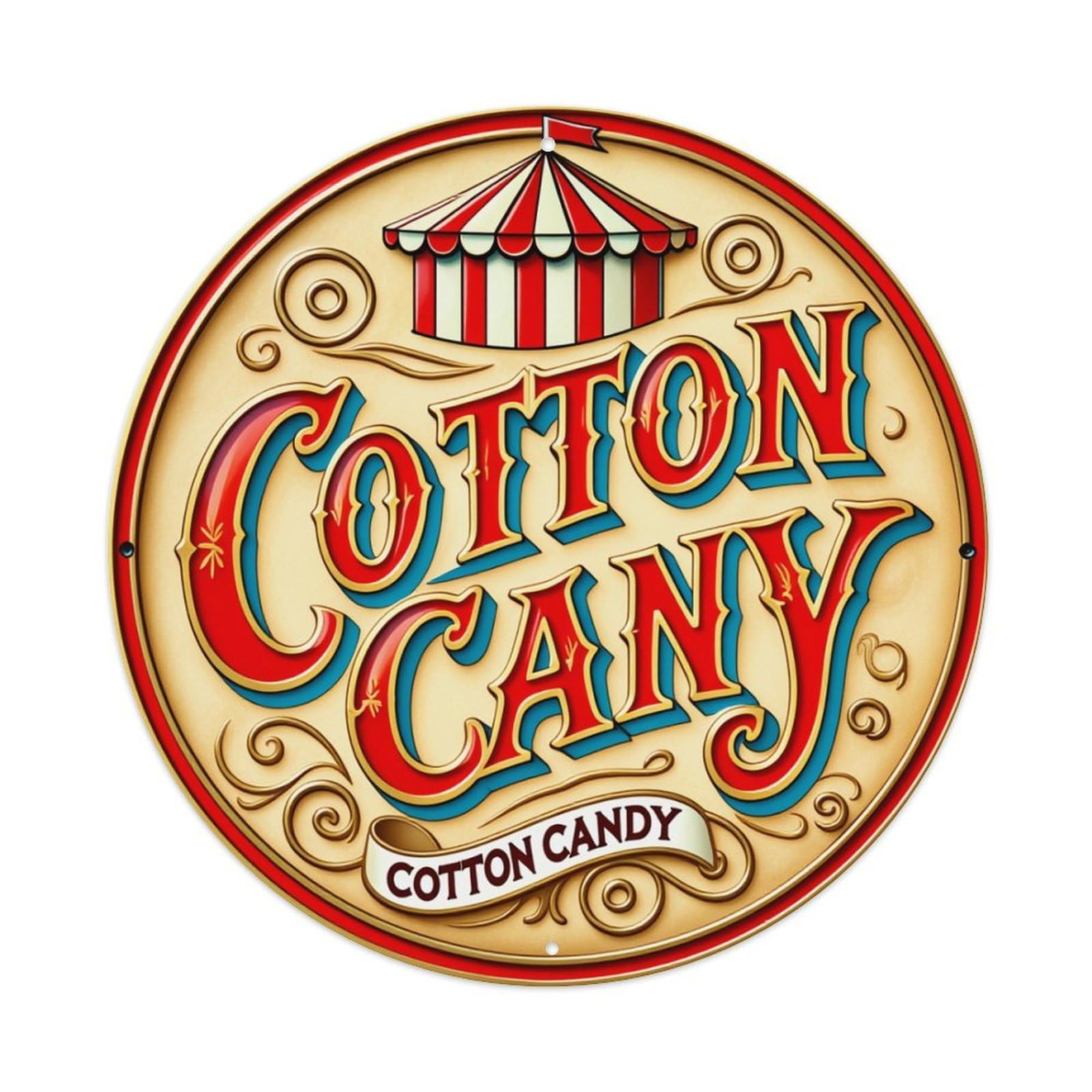 Circus Tent Cotton Candy Sign Round Tin Sign Retro Metal Sign for Cafe Bar Pub Home Game Room Gym Club Wall Decoration Vintage Metal Poster 8x8 Inch