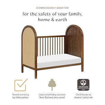 Babyletto Bondi Cane 3-in-1 Convertible Baby Crib - GREENGUARD Gold Certified Convertible Crib to Toddler Bed & Daybed - Wooden Baby Bed 4 Adjustable Heights - Made of 100% Solid Wood - Natural Walnut