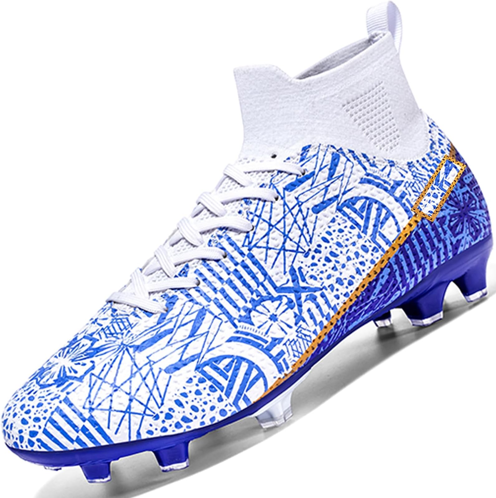 Donbest Mens Football Shoes Spike High Top Football Boots Astro Turf Trainers Soccer Cleats Boy's Professional Athletic Shoes,White,EU38, 4.5 UK (1162)