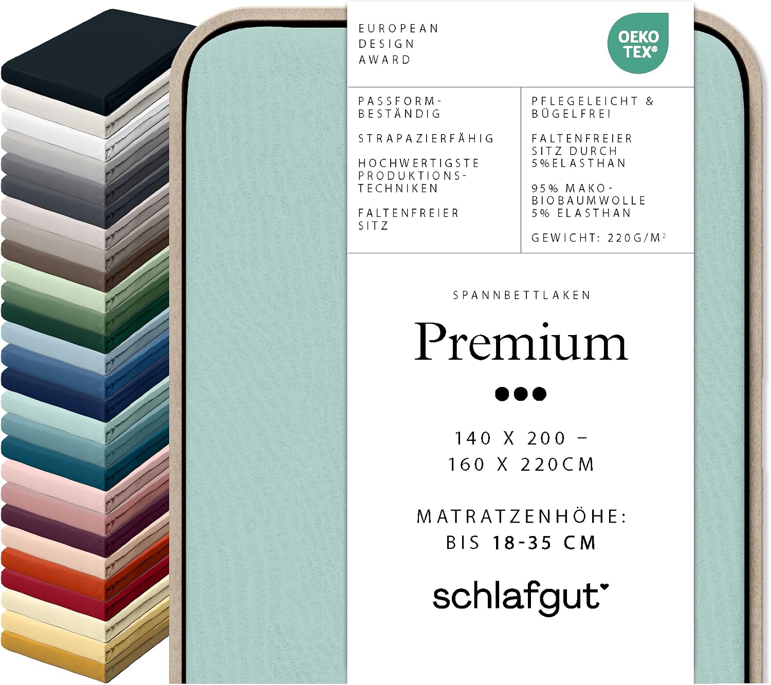 Schlafgut Premium Fitted Sheet 95% Mako Organic Cotton and 5% Elastane Made in Green by Oeko Tex 140 x 200 cm to 160 x 220 cm Mattress Height from 18 to 35 cm Petrol Light