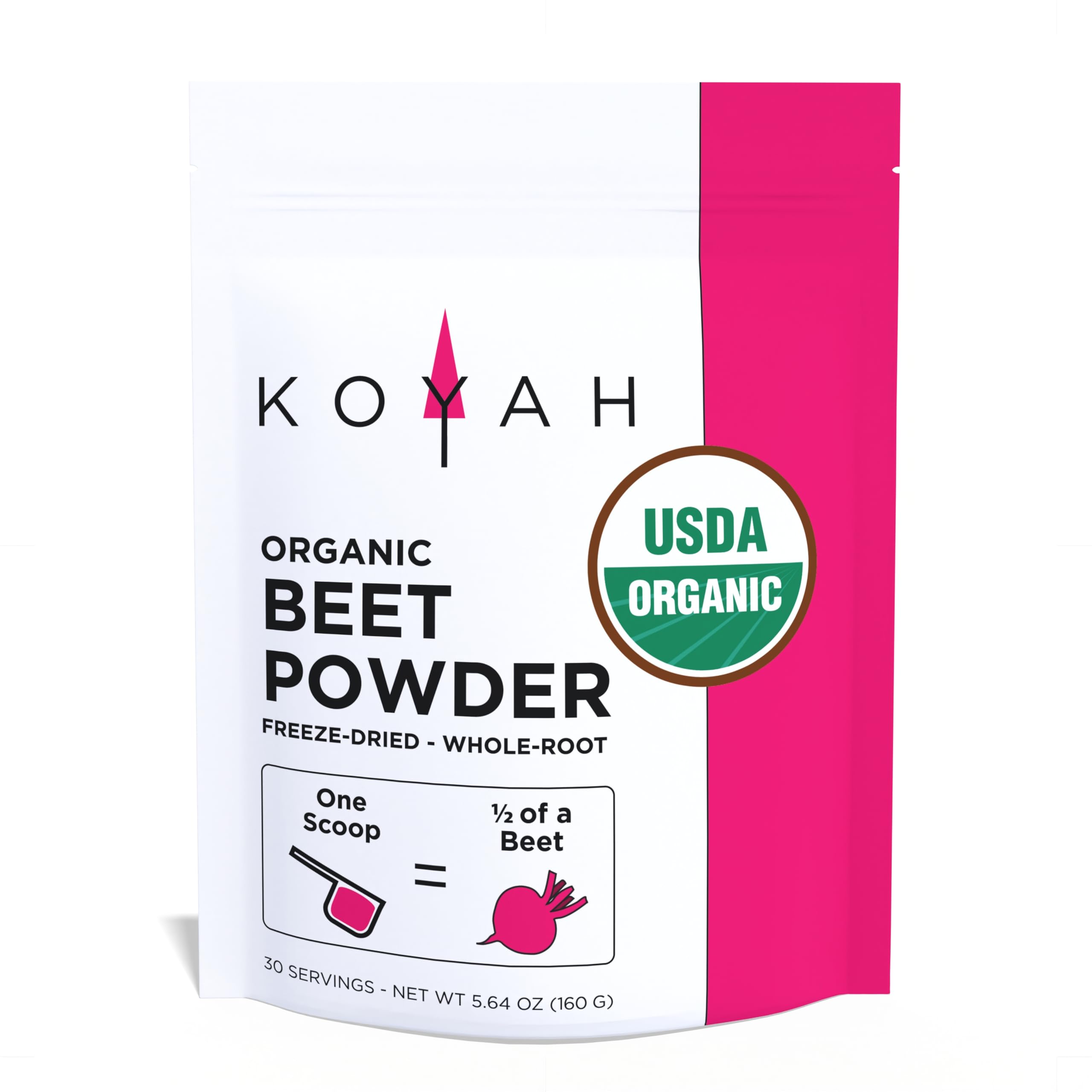 KOYAH - Organic USA Grown Beet Powder (1 Scoop = 1/2 Beet): 30 Servings, Whole-Root, 100% Freeze-dried