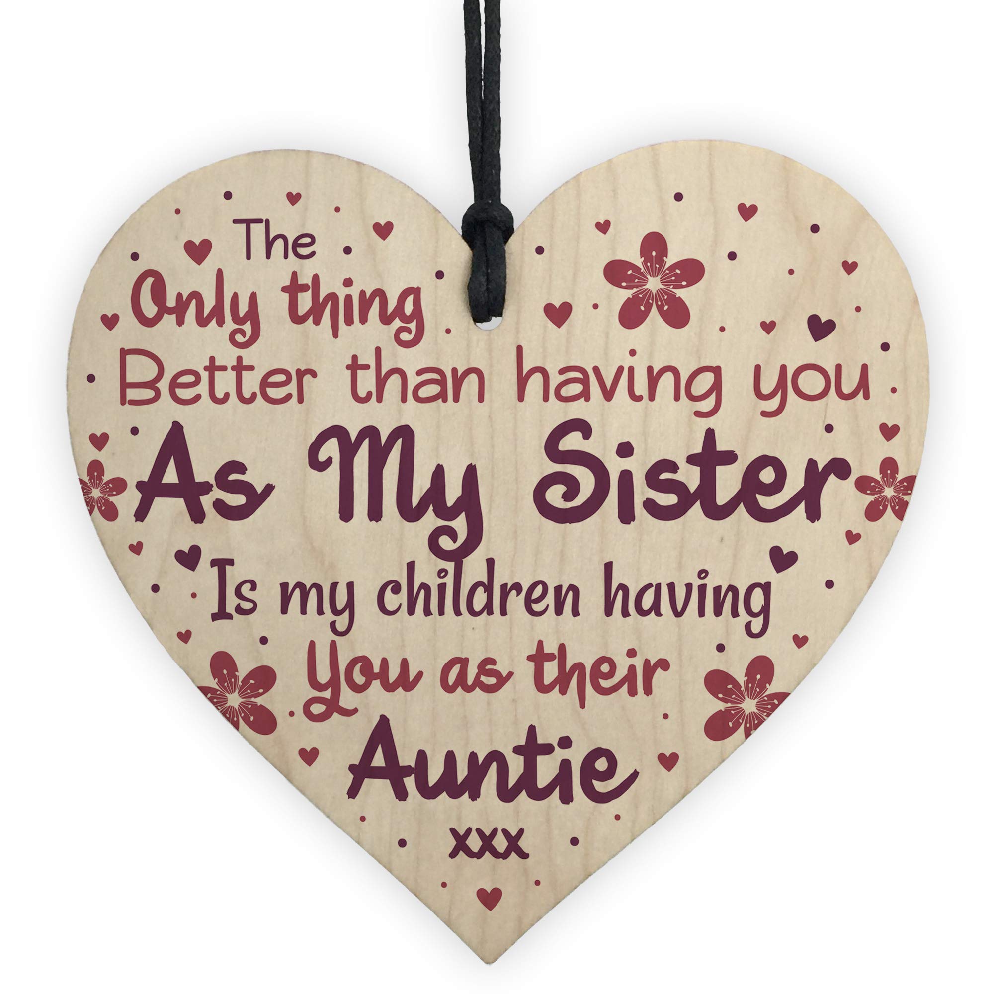 Red Ocean Cute Auntie Heart Plaque Wooden Auntie Birthday Christmas Gifts Sister Plaque Keepsake
