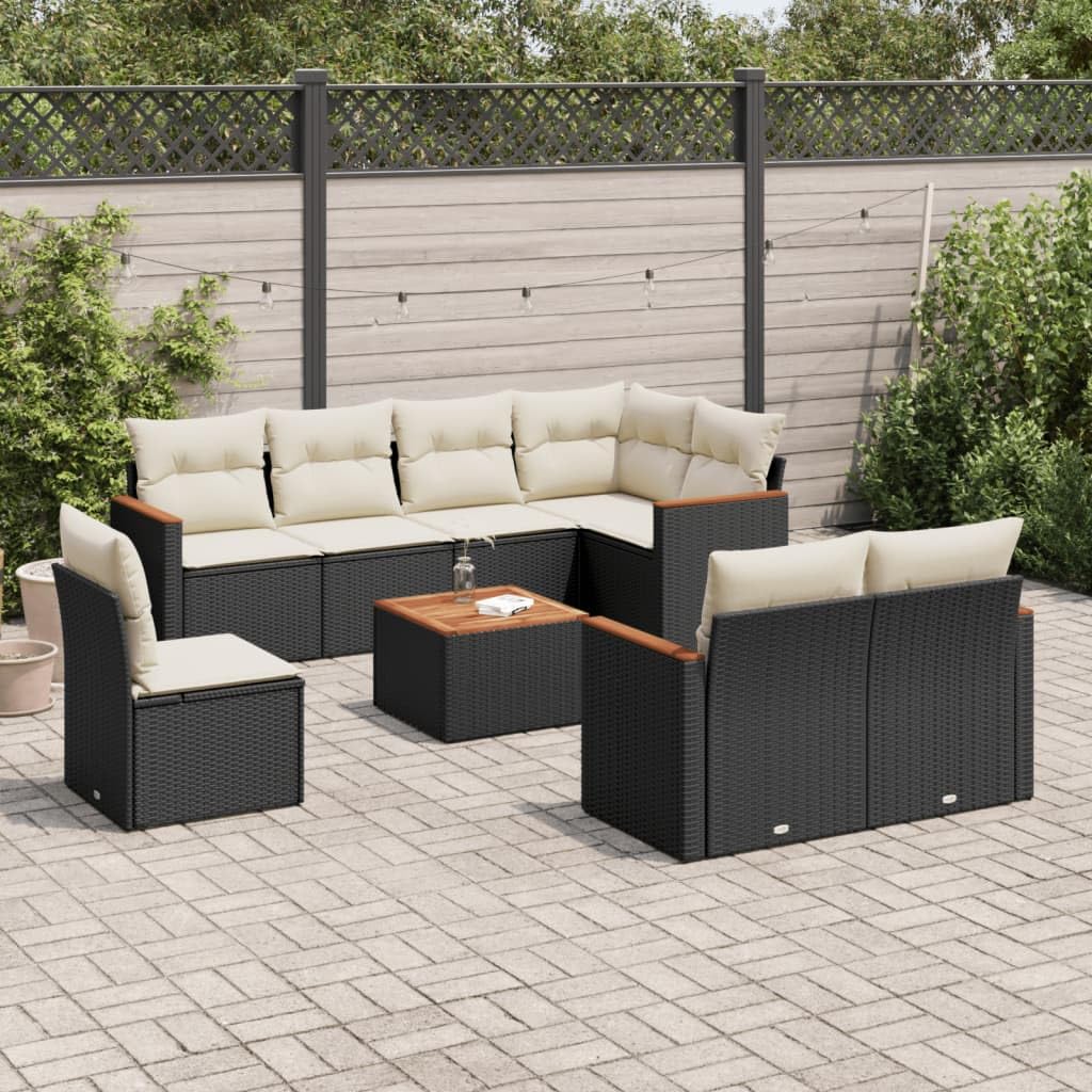 Set Sofas Jardin 8 Piezas Cojines Ratán Sintético Negro