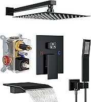 Vista 14 de Juego de Grifo de Ducha, Sistema de Ducha con Regadera de Lluvia de 12 Pulgadas y Regadera Manual, Juego de Regadera de Alta Presión Montada