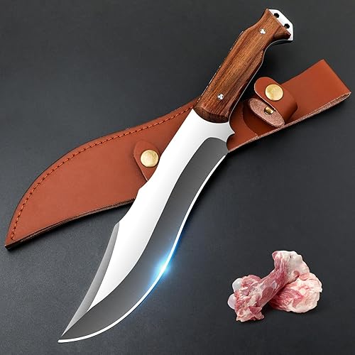 Miniatura 8 de Cuchillo de carnicero forjado a mano, acero de alto carbono, espiga completa con funda de cuero, cuchillo al aire libre para cocina y campamento