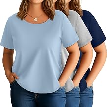 Evervibe 3 Pack Womens Plus Size Shirts, Scoop Neck Short Sleeve Casual Tops Basic Summer Tunic Tees