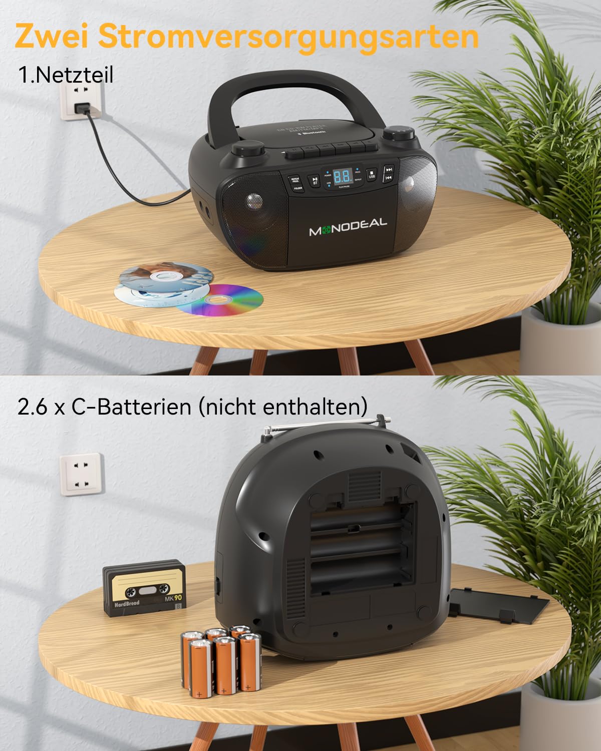 CD Player mit Kassette, Kassettenrekorder, Radio mit CD und Kassette | CD Player mit Radio & USB-Player, Bluetooth CD-Player, AM/FM Radio
