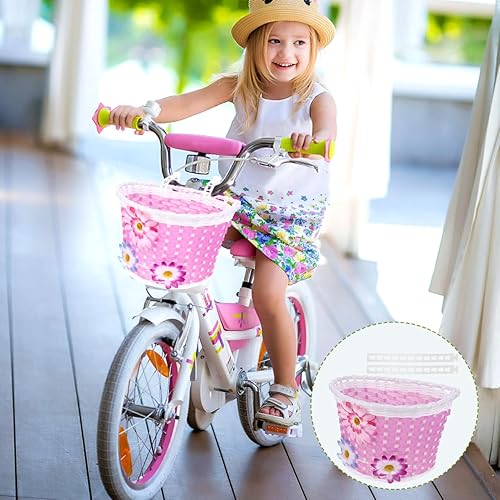 Miniatura 6 de Garneck Cesta de bicicleta para niñas, cesta delantera para manubrio con flores, accesorio de bicicleta para niños y niñas, cesta de plástico para