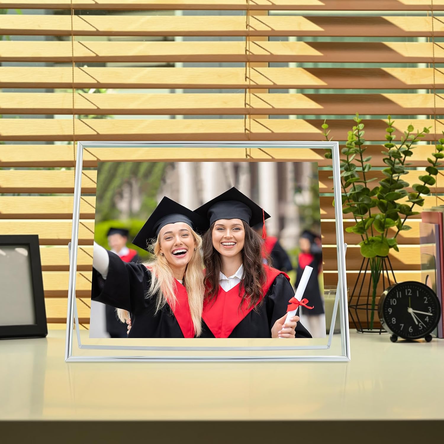 Silver Floating Frame, 10"x12", Horizontal, For Picture 8.5x11, 8x10, 7x9, Tabletop Metal Photo Frame, Classy Gift For Anniversary, Wedding or Birthday