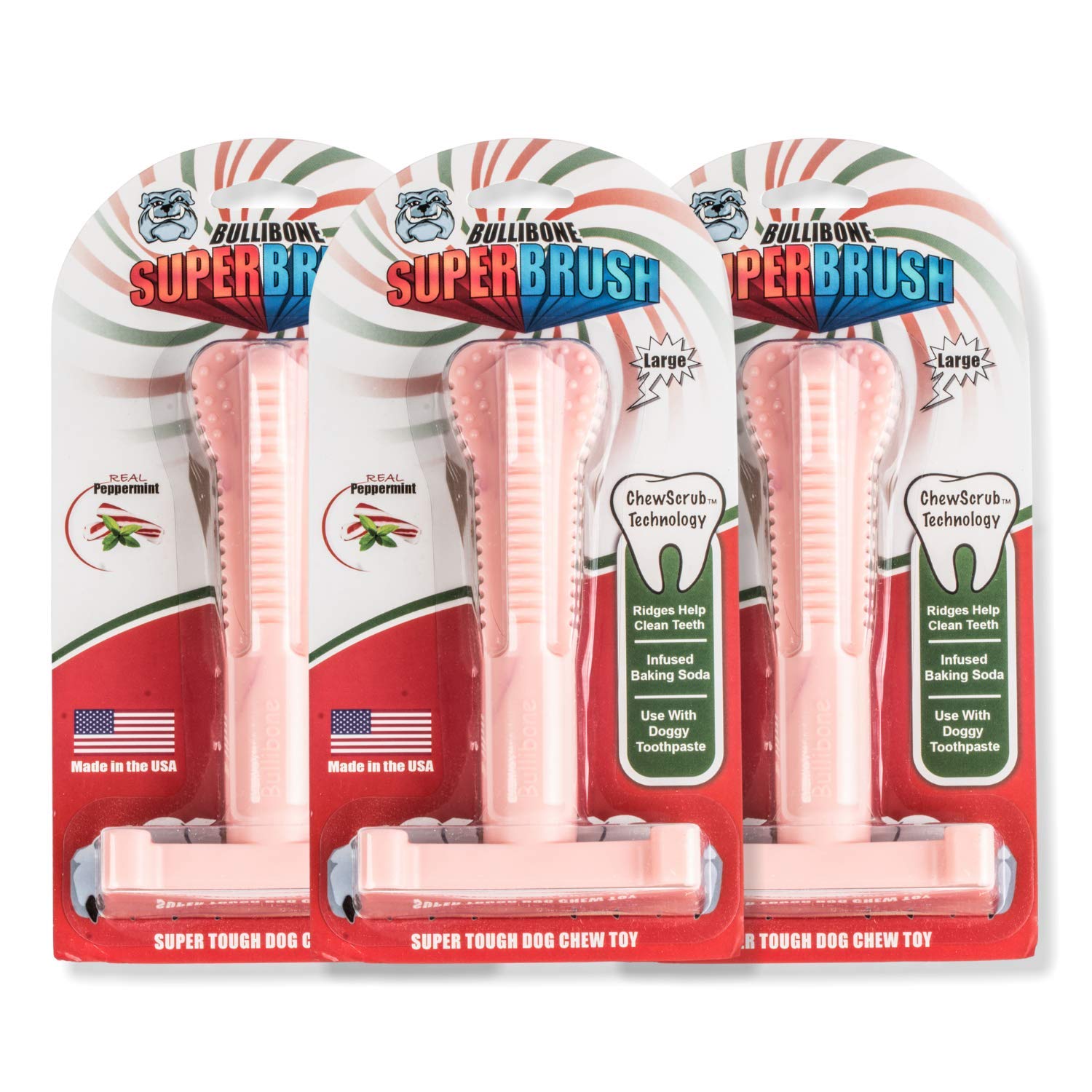 Bullibone SuperBrush Zahnreinigungsstab für Hunde, langlebig, Nylon, rosa Pfefferminze, Kauspielzeug für Mundpflege und Zahngesundheit