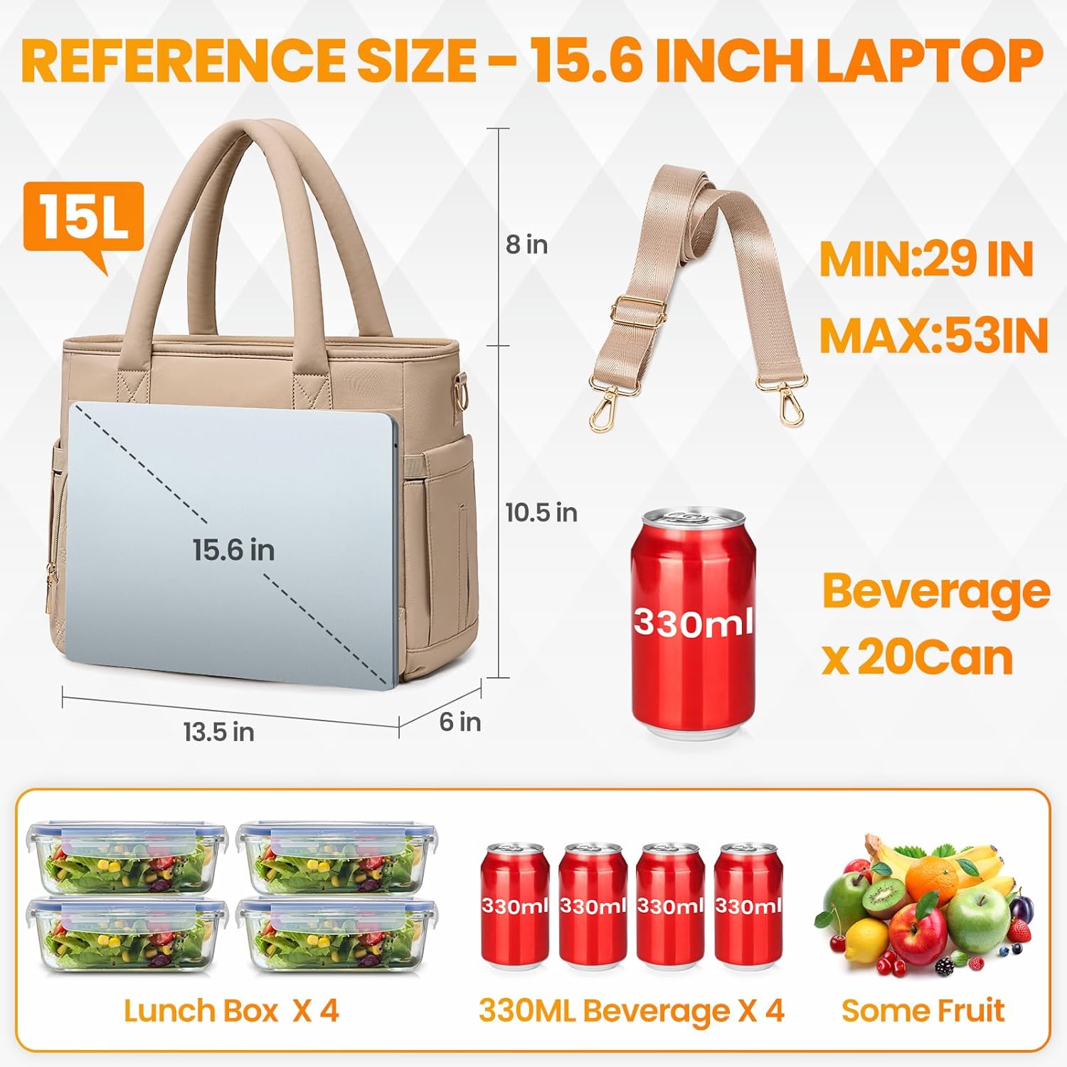 Artelaris Lunch Bag Women, Adult Insulated Lunch Box, Leakproof Lunch Cooler Bag, Reusable Large Lunch Cooler for Work, Picnic, Travel (Khaki) - Image 2