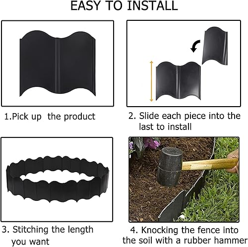 Miniatura 3 de 50 piezas de borde de paisaje de jardín, sin excavación, 6.10 x 5.30 pulgadas, kit de bordes entrelazados para paisajismo, martillo en borde de