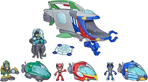 PJ Masks PJ Launching Submarine and Rovers - Juguete preescolar con temática submarina con 3 PJ Rovers y 3 figuras de acción, a partir de 3 años