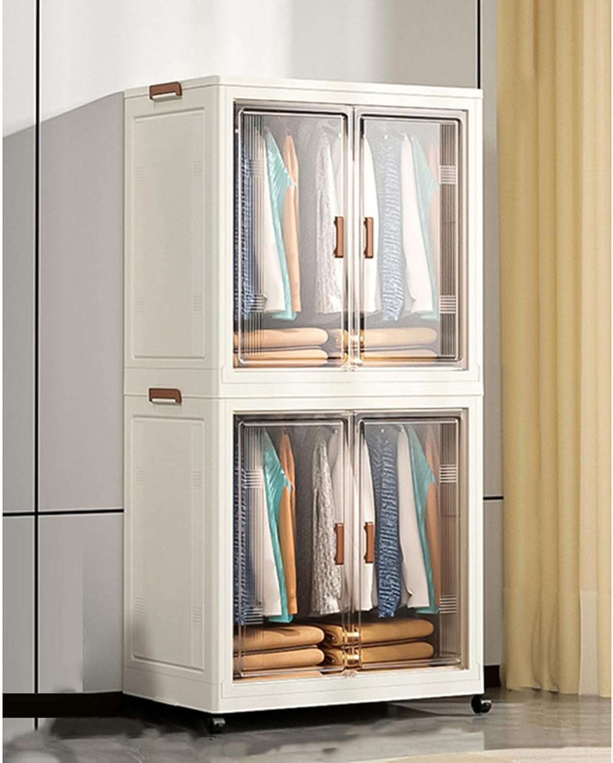 [SDS] ワードローブ 折りたたみ式 クローゼット 衣装ケース 扉付き 衣類 ラック 組立簡単 工具不要 大容量 タンス キャスタ