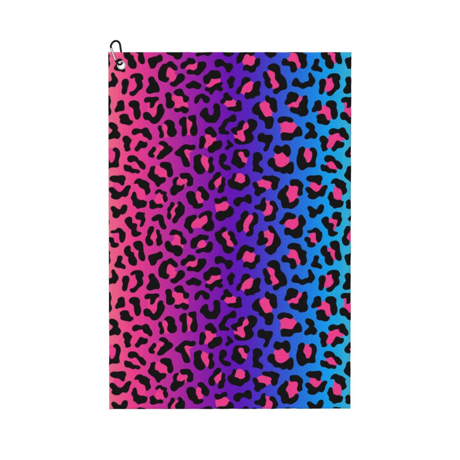 Hnnkloy Neon Color Gradient Leopard Print, 16x24 in Portable Waffle Golf Towels with Carabiner Clip for Golf Bag