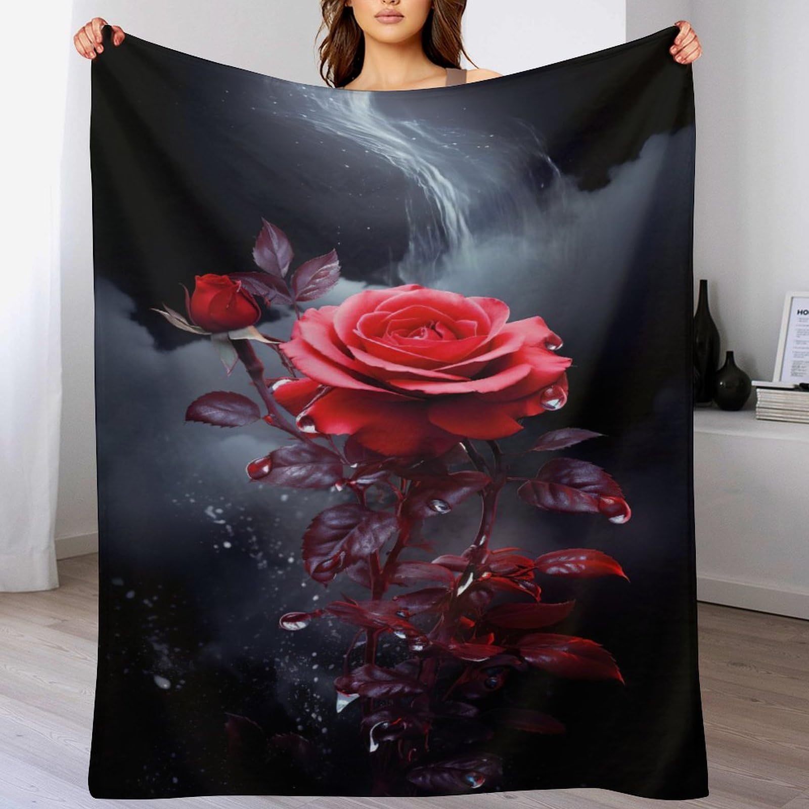LLXXHH Rose Blanket Throw Bedspread Soft Fluffy Warm Light Flannel Fabric Perfect for Adults Or Children's Gifts 130×180cm