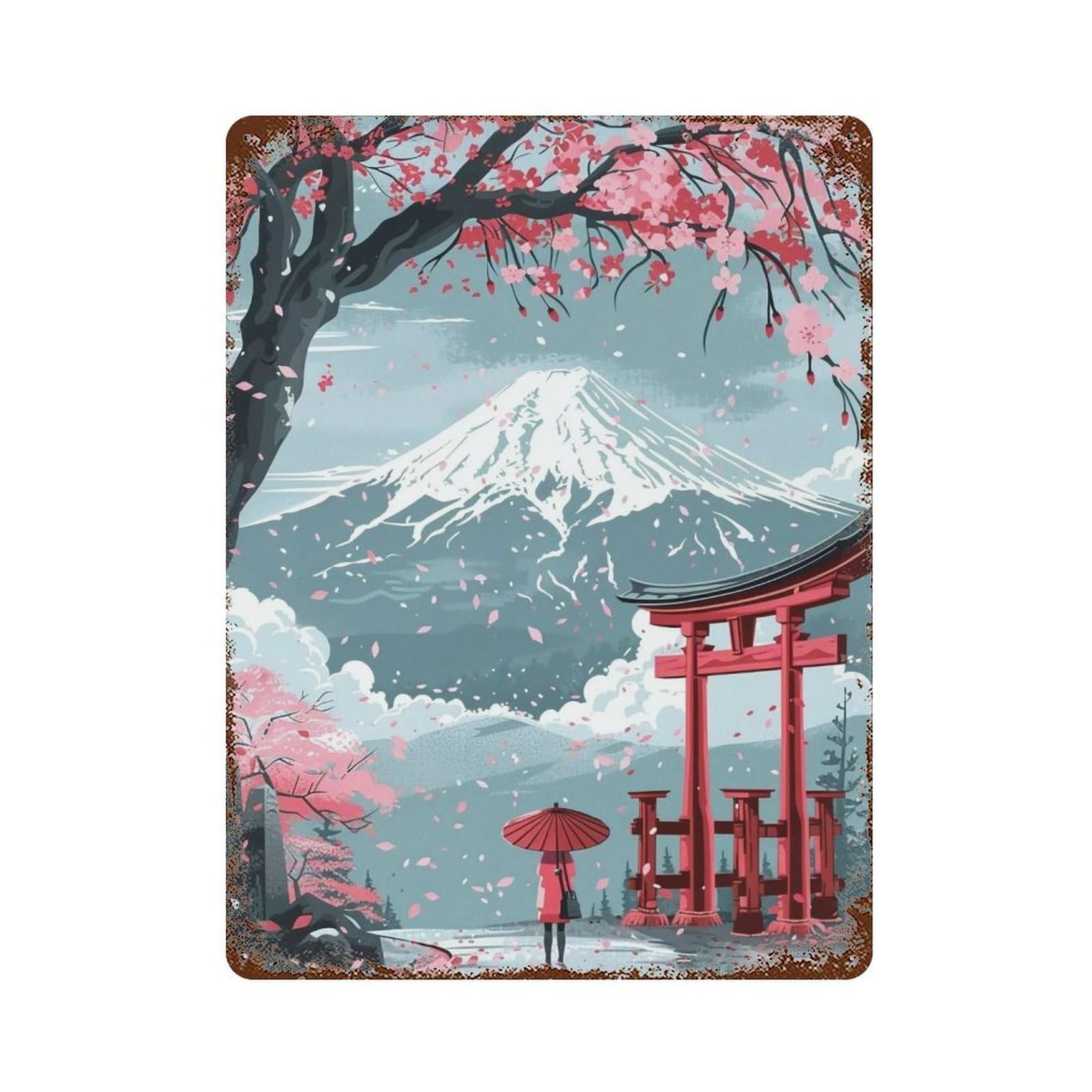 HDURYEYRYY Sakura Torii & Mount Fuji 04 Wall Retro Iron Vintage Art Metal Tin Sign Poster Modern Home Cofffee Club Art Bar Shop Decor Style 40x30cm