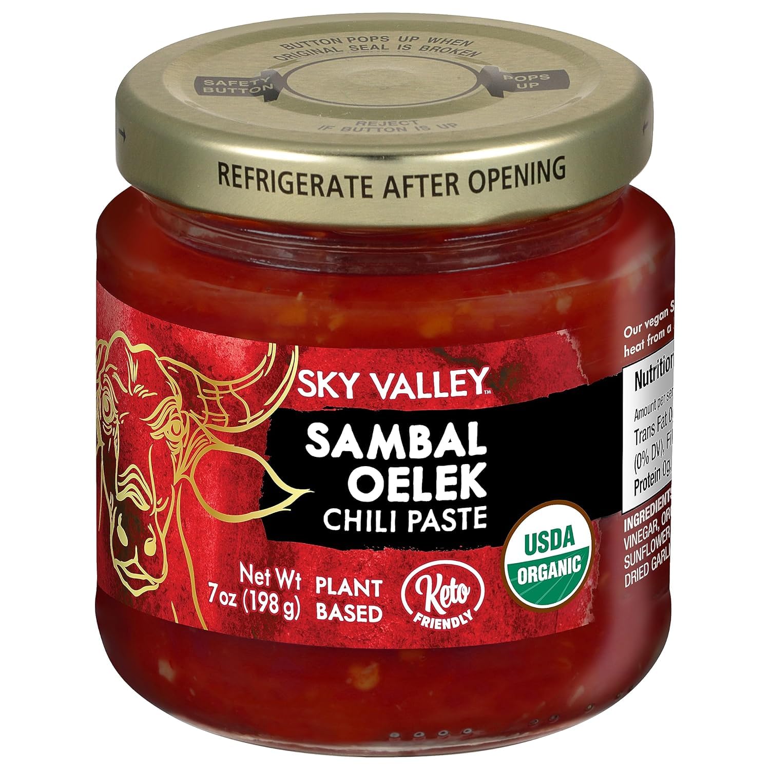 Sky ValleySambal Oelek Chili Paste - Red Chili Paste, Made with Red Jalapenos & Garlic, Gluten Free, Vegan, Keto, USDA Organic, Non-GMO, Sambal Oelek Sauce, Chili Paste Asian - 7 Oz