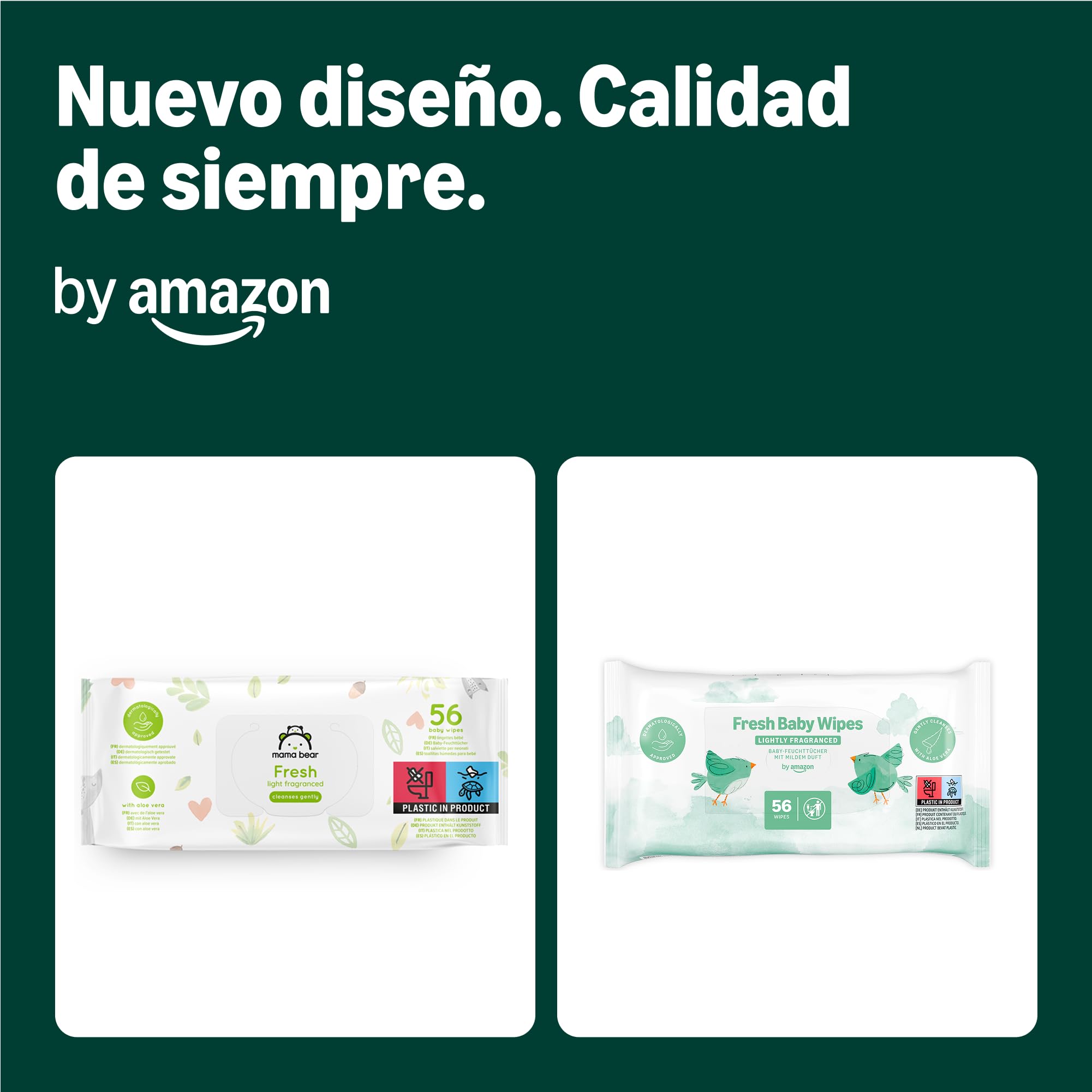 by Amazon Toallitas refrescantes para bebé, 1008 toallitas, sin perfume, 18 paquetes de 56 (anteriormente era la marca Mama Bear, pero es el mismo producto)