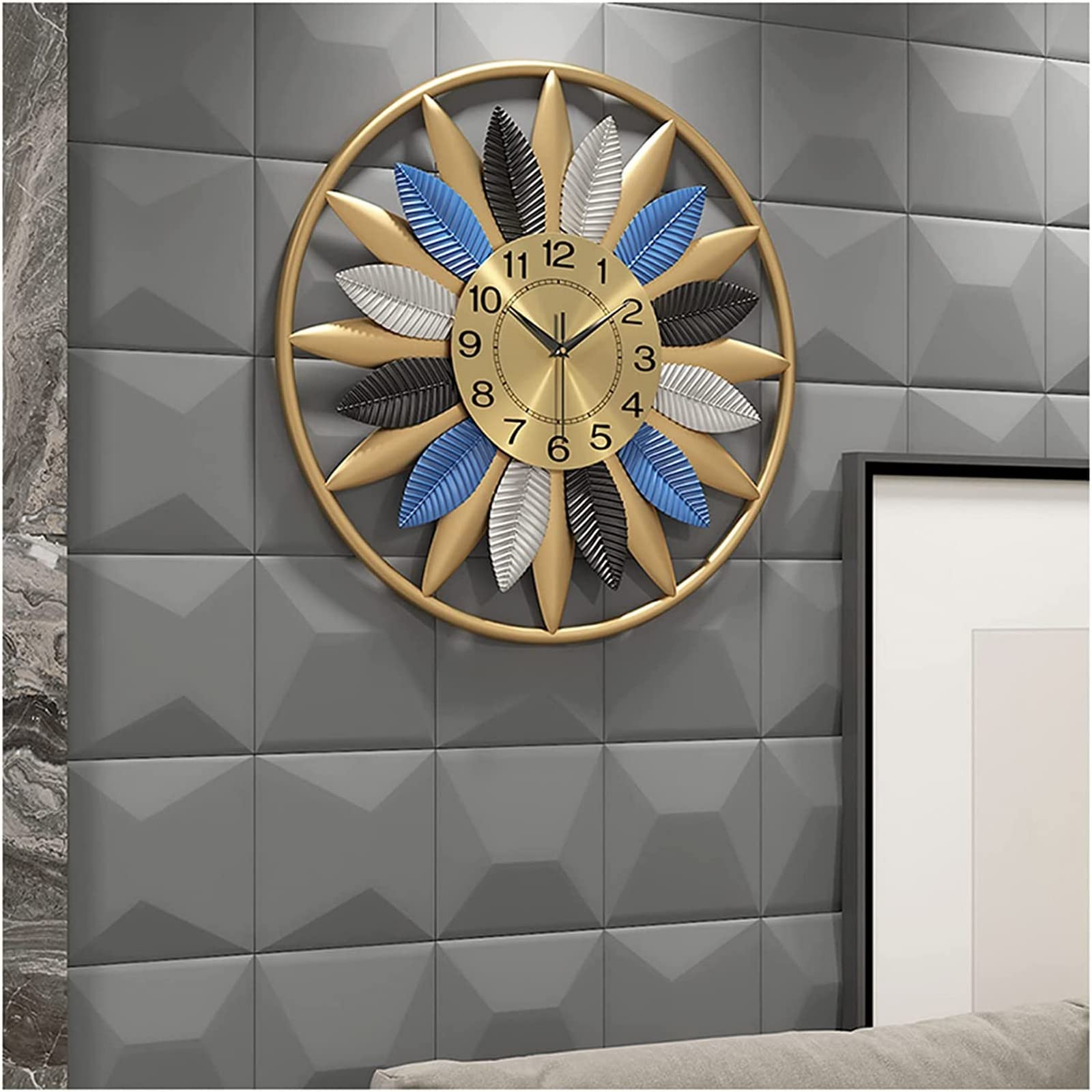 Horloge murale grande taille en métal 3D avec mouvement quartz